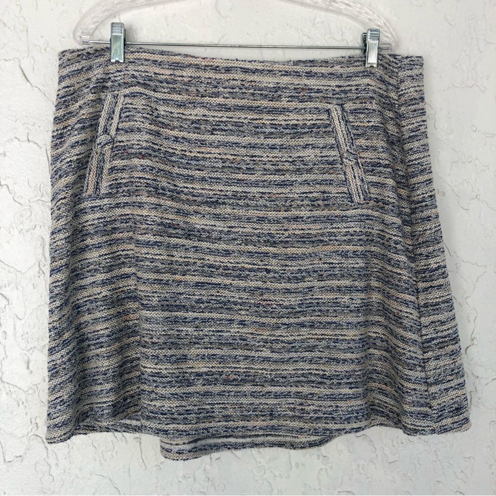 LOFT Tweed Mini Skirt Size 16 Blue Beige Career Work Pockets